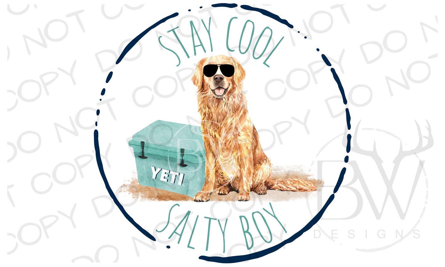 Stay Cool Salty Boy Golden Retriever Fishing Digital Download PNG