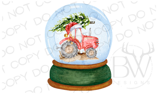 Christmas Tractor Snow Globe Christmas Digital Download PNG