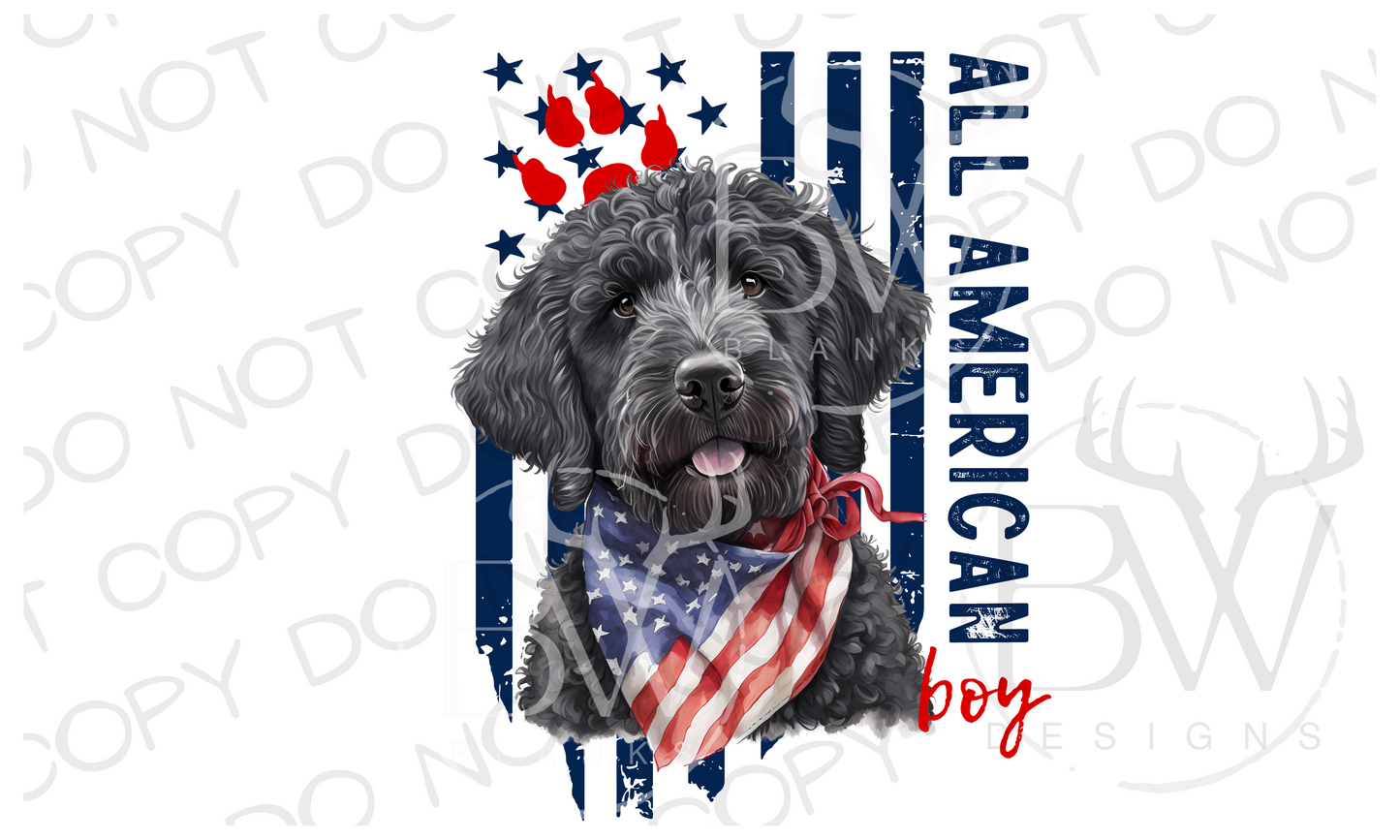 American Black Goldendoodle Dog Digital Download PNG