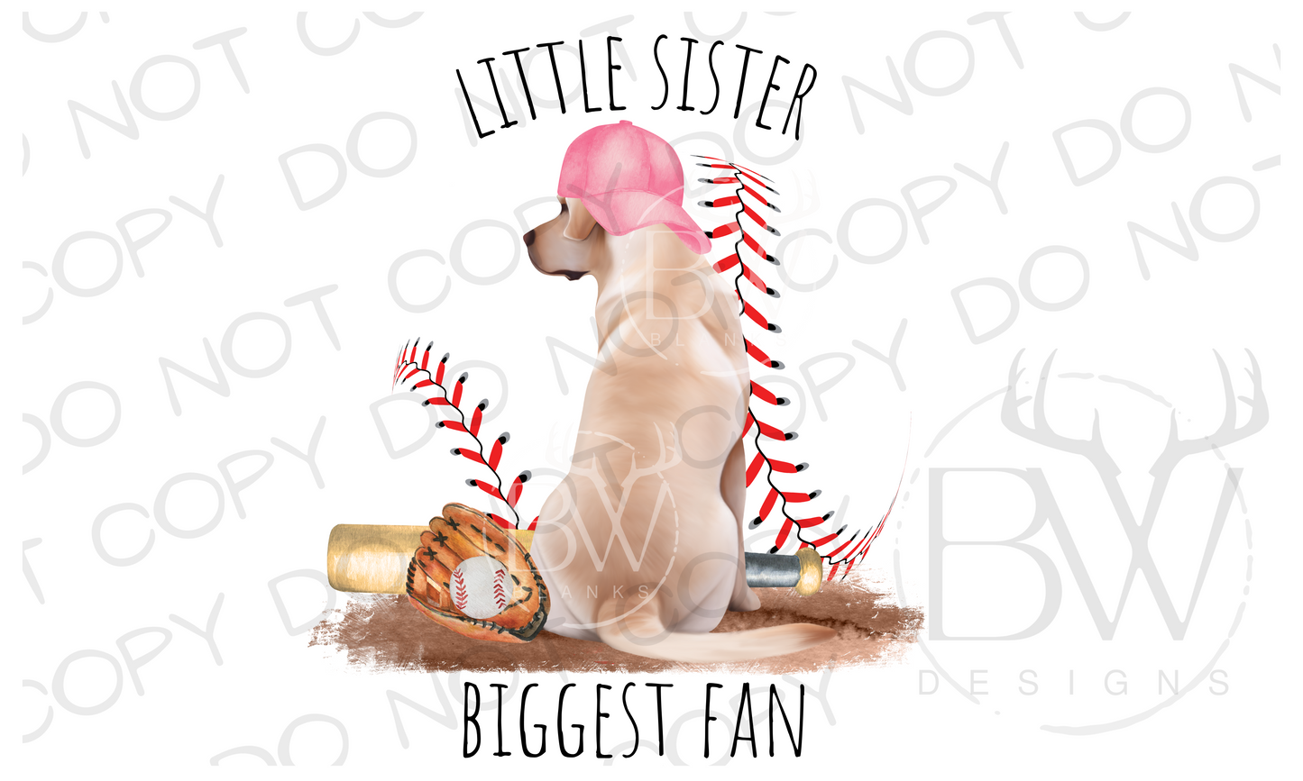 Little Sister Biggest Fan Baseball Hunting Dog Digital Download PNG