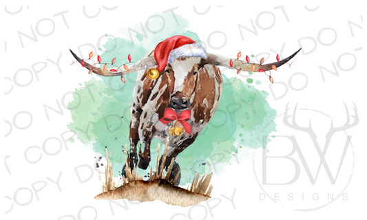 Christmas Longhorn Rancher Digital Download PNG