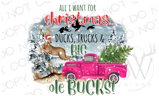 All I Want for Christmas ... Ducks, Trucks & Big 'Ole Bucks Christmas Digital Download PNG