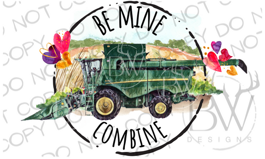 Be Mine Combine Valentine's Day Tractor Digital Download PNG
